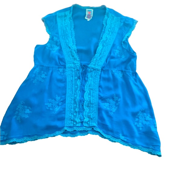 Johnny Was Turquoise short sleeve boho embroidered tunic hanker-chief top XL - Picture 1 of 11